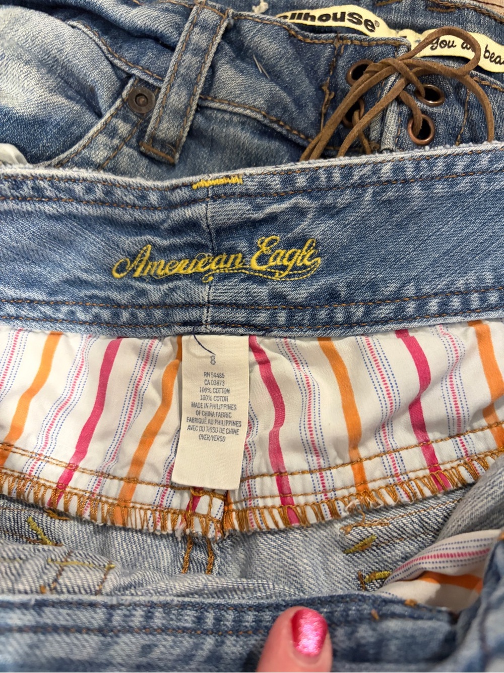 Vintage Y2K Dollhouse Lace-Up Denim Micro Shorts Whiskering Summer Festival BoHo - Picture 7 of 7